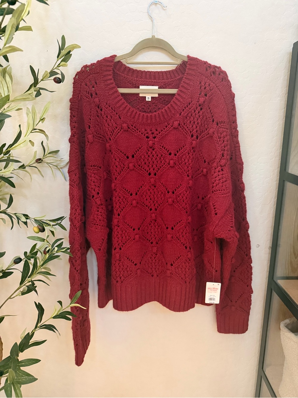 Lucky Brand Openwork Crewneck Sweater - Red